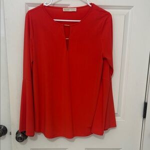 Michael Kors bell sleeve blouse size medium red top gold tone bar hardware